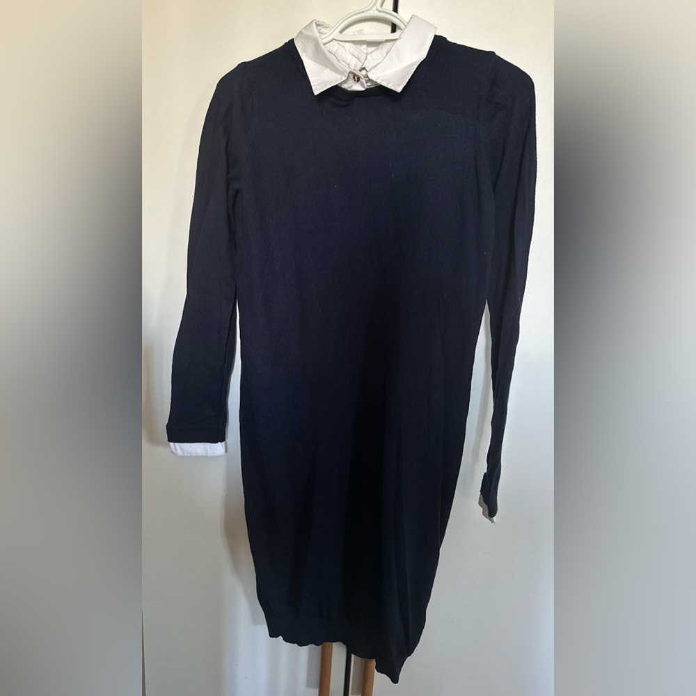 SERAPHINE MATERNITY Women’s Navy Knitted Dress with White Collar Size S